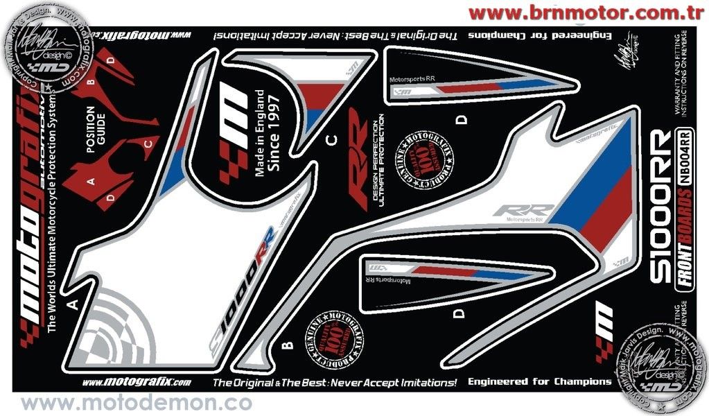 Bmw S1000RR 2009-2011 Model Motografix Tank Pad+Damla Sticker Takımı