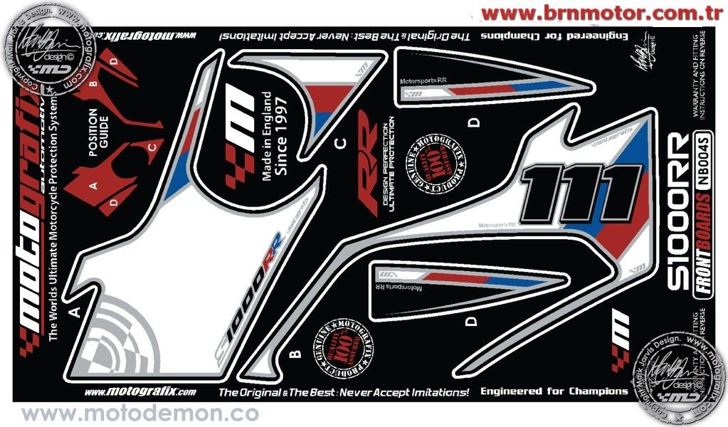 Bmw S1000RR 2009-2011 Model Motografix Tank Pad+Damla Sticker Takımı