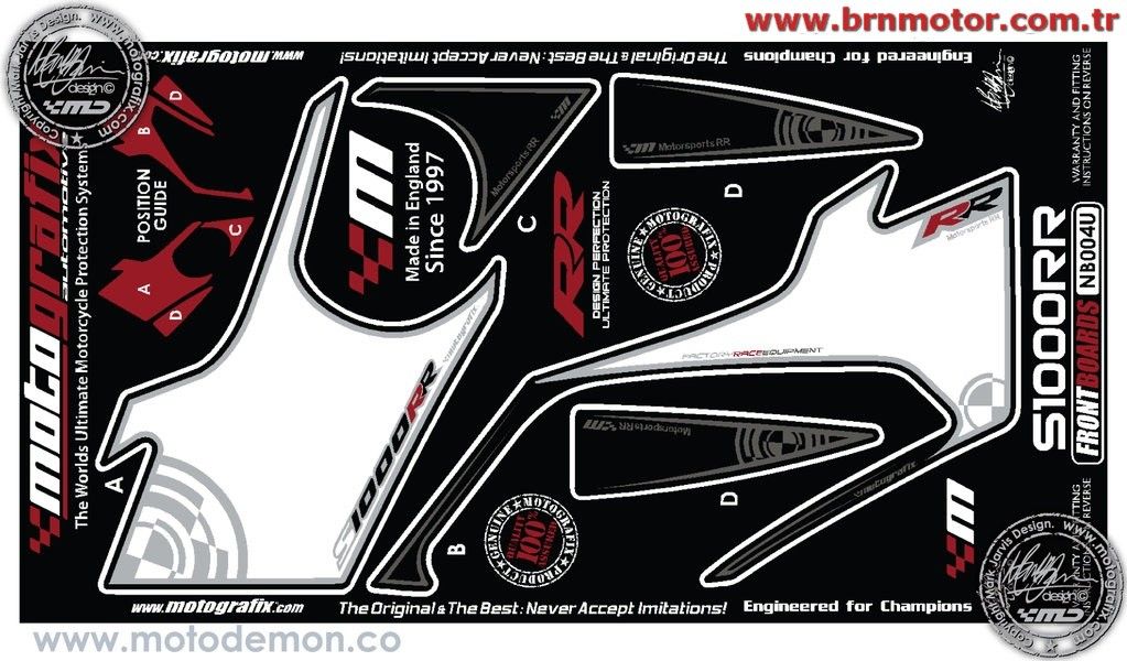 Bmw S1000RR 2009-2011 Model Motografix Tank Pad+Damla Sticker Takımı