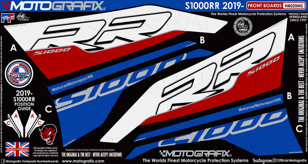 Bmw S1000RR 2019+ Model Motografix Tank Pad+Damla Sticker Takımı