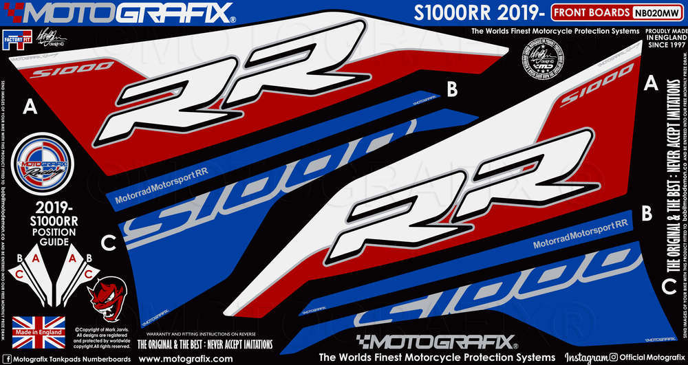 Bmw S1000RR 2019+ Model Motografix Tank Pad+Damla Sticker Takımı