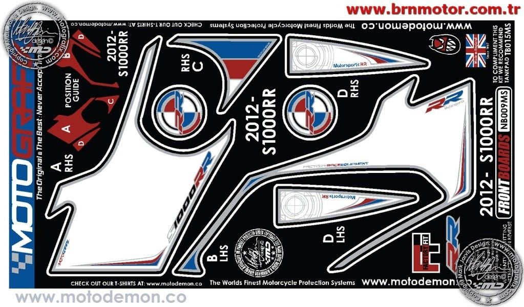 Bmw S1000RR 2012-2014 Model Motografix Tank Pad+Damla Sticker Takımı