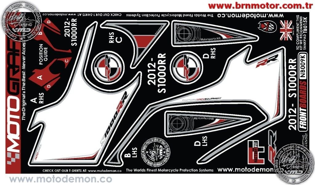 Bmw S1000RR 2012-2014 Model Motografix Tank Pad+Damla Sticker Takımı