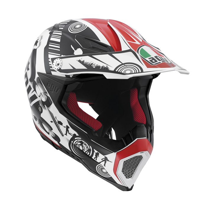 AGV AX-8 Evo Cool White Black Red Off-Road / Enduro Kask