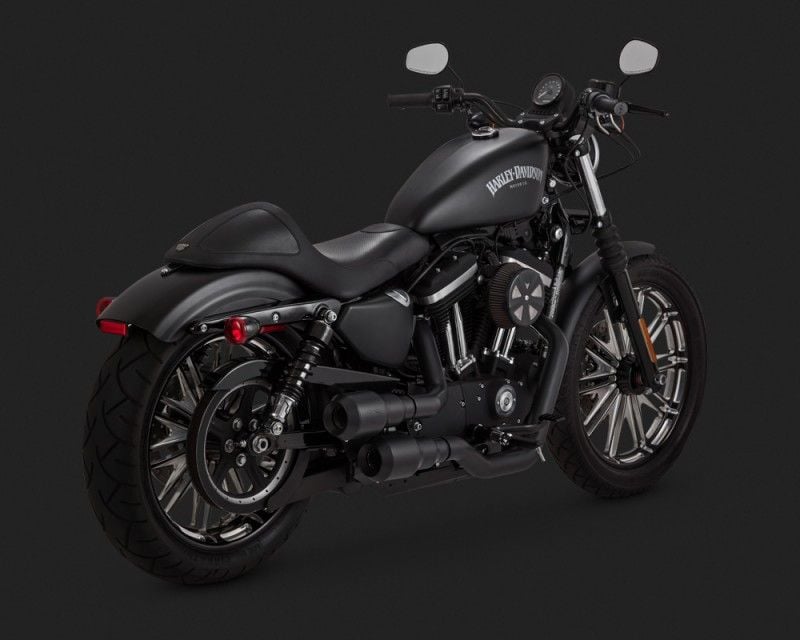 Vance & Hines 2015 Sportster 1200 Custom Super Low HI-OUTPUT GRENADES 2-INTO-2 BLACK Egzoz 46854