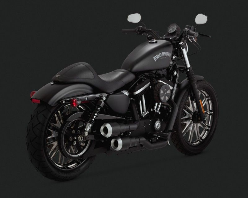 Vance & Hines 2015 Sportster 1200 Custom HI-OUTPUT GRENADES 2-INTO-2 BLACK / PEARL NICKEL Egzoz 46852