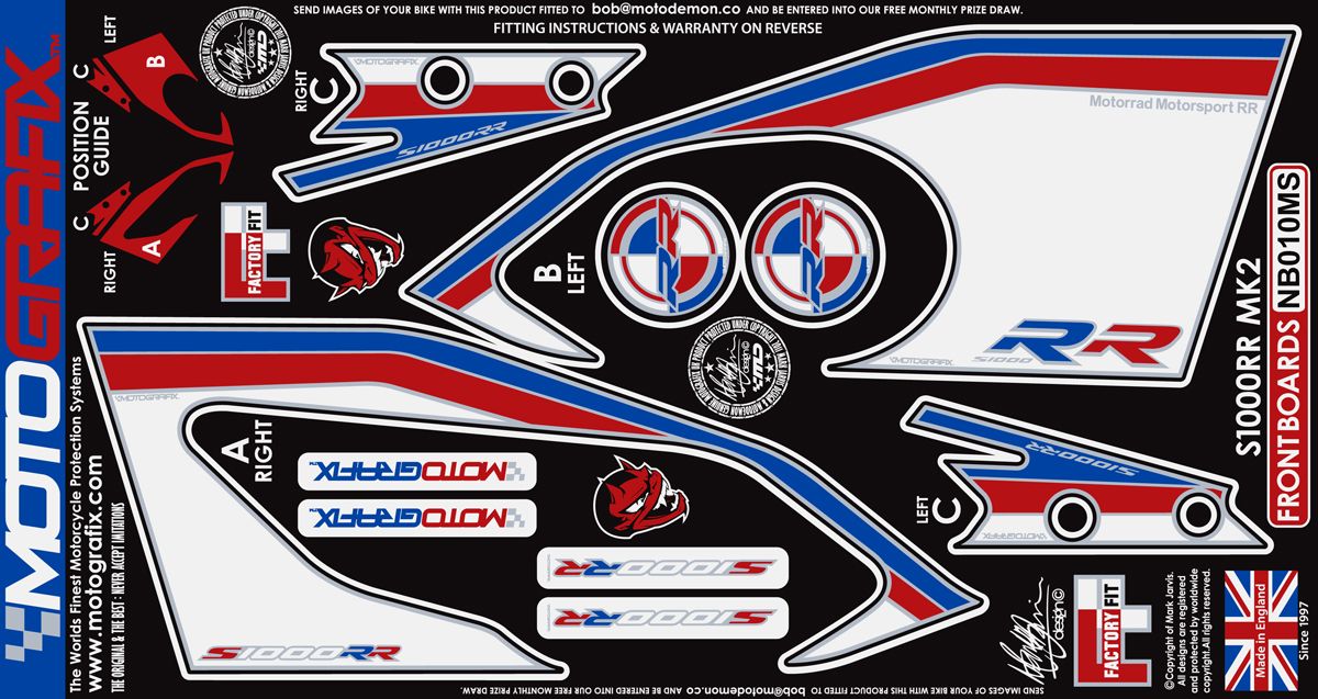 Bmw S1000RR 2015+ Model Motografix Tank Pad+Damla Sticker Takımı