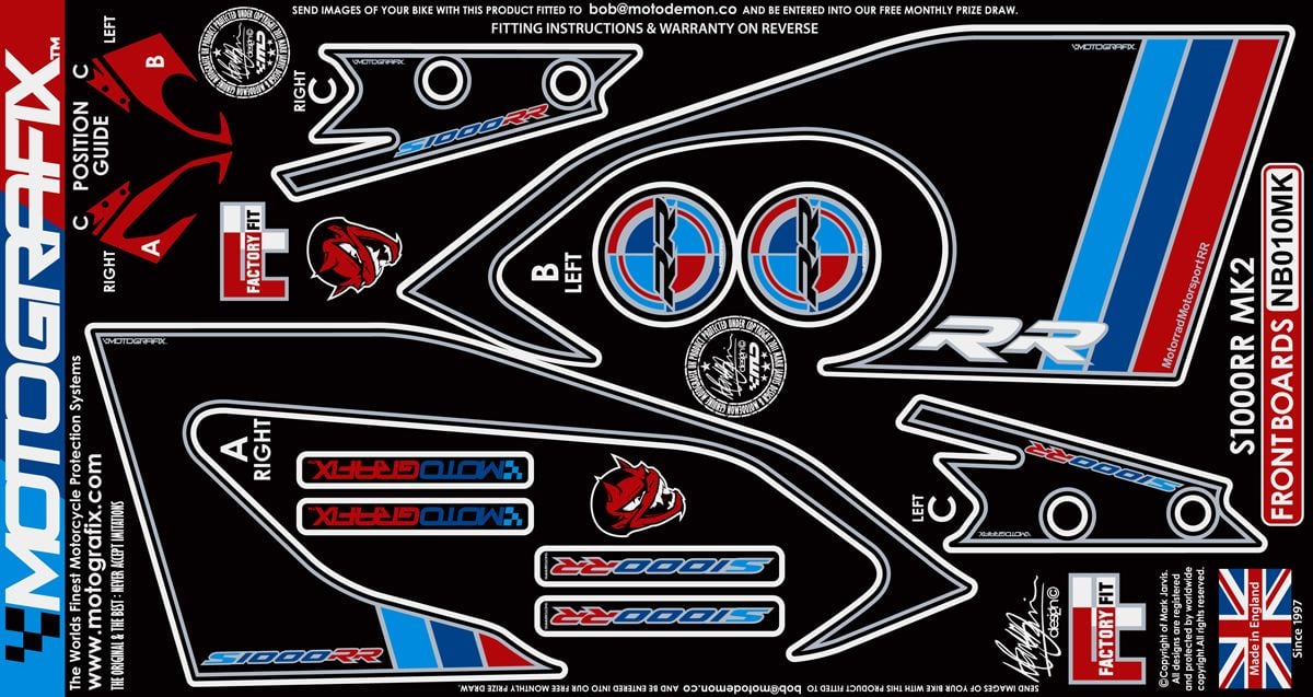 Bmw S1000RR 2015+ Model Motografix Tank Pad+Damla Sticker Takımı