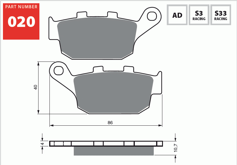 Honda XL 600 Transalp 97-99  Model  Arka Fren Balatası 020 Ad Serisi